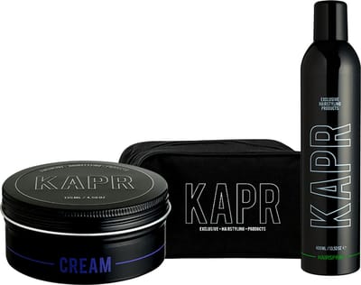 KAPR Hair Cream 135ml + Hairspray 400ml – Styling Set incl. Gratis Toilettas