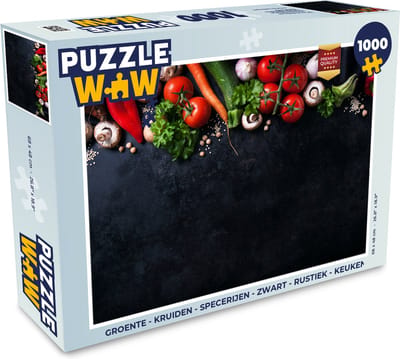 Puzzel Groente - Kruiden - Specerijen - Zwart - Rustiek - Keuken - Legpuzzel - Puzzel 1000 stukjes volwassenen
