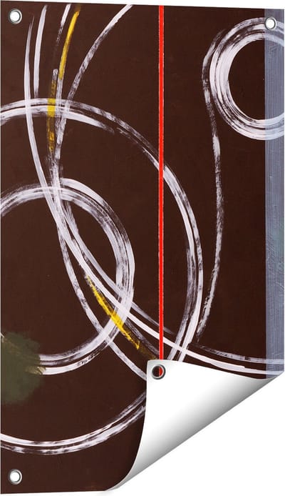 Gards Tuinposter Abstracte Cirkels met een Rode Lijn - 40x60 cm - Tuindoek - Tuindecoratie - Wanddecoratie buiten - Tuinschilderij