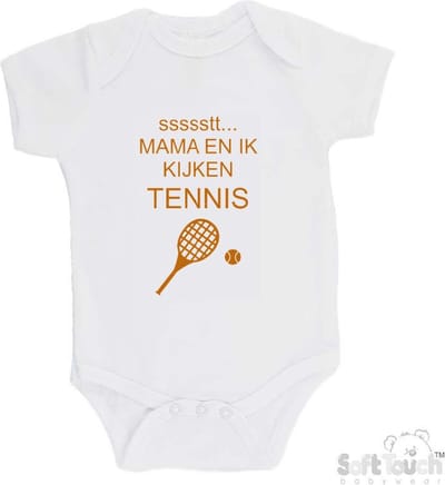 100% katoenen Romper "ssssstt... Mama en ik kijken tennis" Unisex Katoen Wit/tan Maat 56/62