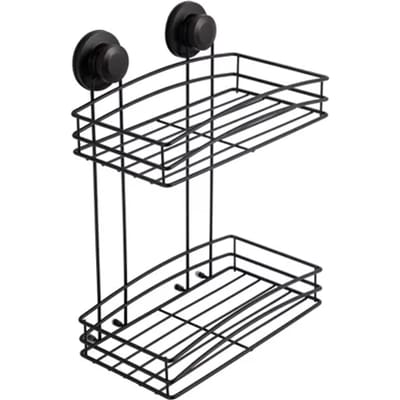 Aquavive Doucherek - Met Zuignappen - 2-laags - Rechthoek - Zwart - 26x35x8cm