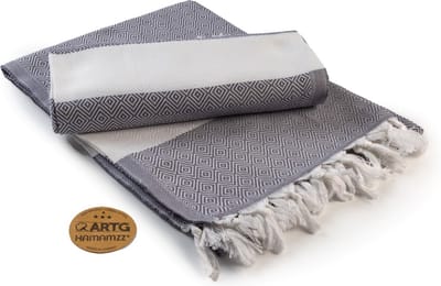 ARTG® Hamamzz - Hamamdoek - Original Marmaris De Luxe - Donkergrijs/Wit - 100 x 180 cm - AR056