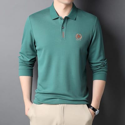 Lente en Herfst Heren Katoen Lange Mouw T-shirt Heren Effen Kleur Pullover Revers Middelbare Leeftijd Grote Maat Heren Shirt Polo 56/3XL blue