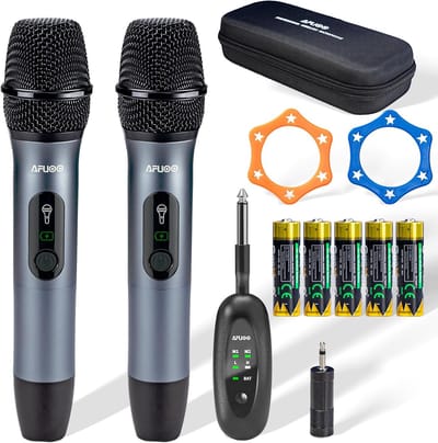 Draadloze Microfoonset - Zang Microfoons - Karaoke Evenementen Toespraken - Dubbele Microfoon Ontvanger - 60 Meter Bereik - Metaal
