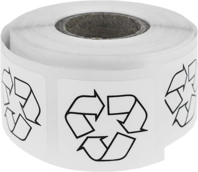 BeMatik - Rol van 500 zelfklevende etiketten om aan te geven dat het materiaal 25 x 25 mm recyclebaar is