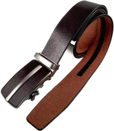 Verstelbare Donkerbruin Glanzend Riem zonder Gaatjes, Automatische Riem, Echt Leer, Heren - 3,5 cm Breed - 87 - 109 cm