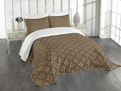 ABAKUHAUS gele damastdekset, barokke, gewatteerde dekbedset in drie delen voor tweepersoonsbedden 264 x 220 cm, aardgeel lichtgeel