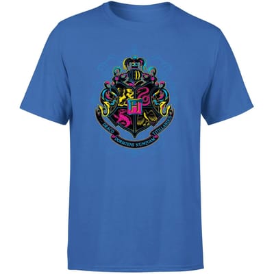 Harry Potter Hogwarts Neon Crest Men's T-Shirt - Blue - S