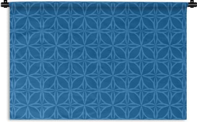Wandkleed - Wanddoek - Kompas - Blauw - Patronen - 90x60 cm - Wandtapijt