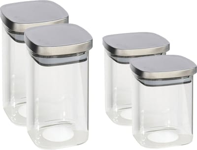 Gerim - 4x keuken voedsel voorraadpotten glas - 2 formaten 1500/1100 ml