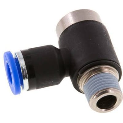 6mm x R1/8'' 90 graden L-vorm Messing/PA 66 Insteekfitting Buitendraad Binnenzeskant Draaibaar NBR [2 Stuks]
