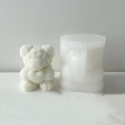Rozenbeer Aromatherapie Kaars Siliconen Mal DIY Valentijnsdag Rozenbloem Beer Handgemaakte Zeep Mal Beer Diffusersteen Metgezel Cadeau Siliconen Mal white