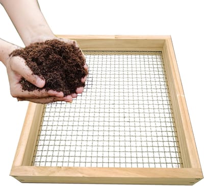 Grondzeef Bodemfilter - Tuin Zeef - Compost Scheiden - Robuuste Houtconstructie - 34 x 30 cm - Natuurlijk