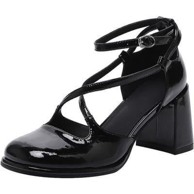 Temperament Mary Jane ~Zomer Nieuw Ondiep Mond Holle Baotou Dikke Hak Comfortabele Sandalen Dames Vier Seizoenen Schoenen Schoenen 39 zwart