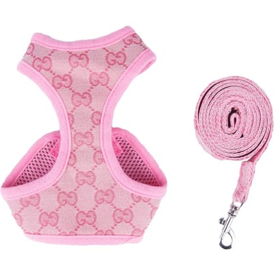 Huisdier Tuig Lijn Polyester Verstelbaar Ademend Ontsnappingsbestendig Hondenvest Tuig Lijn voor Katten Honden L(90g/3.2oz) roze