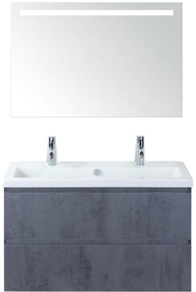 Vogue Badmeubelset 100 cm - Greeplijst in Kleur - Beton Antra - Keramische Wastafel Wit 2 Kraangaten met Sence Spiegel