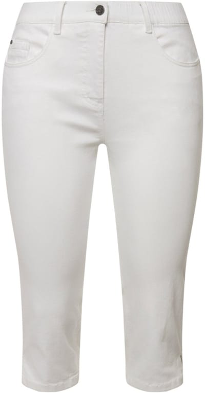 Ulla Popken - Dames - Capri-jeans Sarah smal 5-pocket model zoomsplit - Wit denim - Maat 58