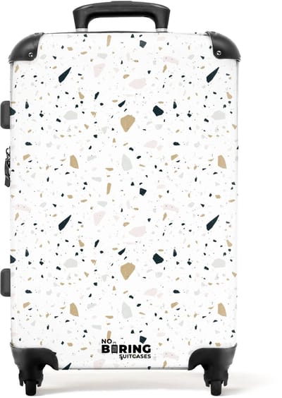 NoBoringSuitcases.com - Grote koffer - Terrazzo patroon neutraal - Kinderkoffer geschikt voor jongen en meisjes - Reiskoffer met 4 wielen - Trolley op wieltjes - Rolkoffer groot kinderen - 72 liter - Ruimbagage valies 20kg