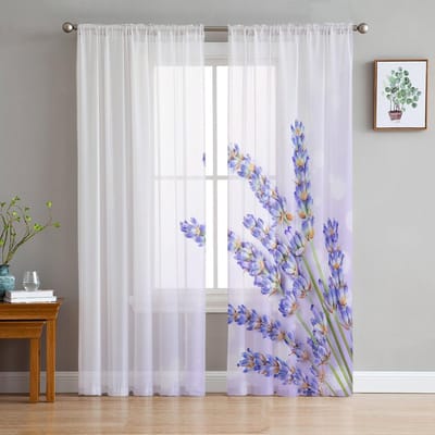 Lavendelpaarse Bloemen Moderne Tule Gordijnen Voor Woonkamer Slaapkamer Huis Keuken Raam Transparante Gordijnen 135W x 114H(cm) white