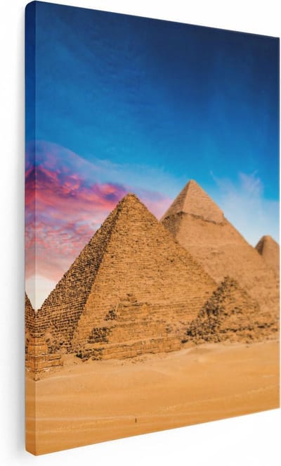 Artaza Canvas Schilderij Zonsondergang - 30x40 cm - Klein - Wanddecoratie Egypte - Muurdecoratie Piramides Gizeh - Kamer Accessoires