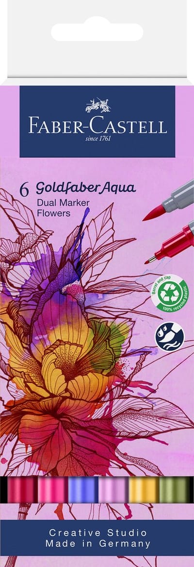 Faber-Castell - Duo aquarel marker - Goldfaber - etui 6 stuks - Flowers - brush / 0,6mm - FC-164527