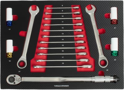 TRUTZHOLM - Profi werkplaatswagen met inzetstuk - set ratel ring steeksleutels - momentsleutel - velgmoersleutels - rood