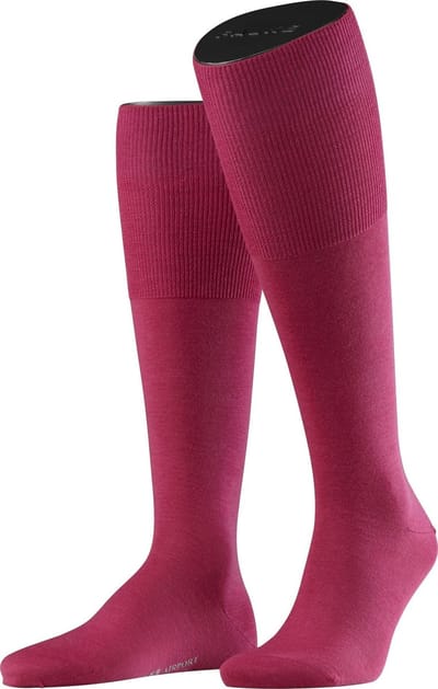 FALKE Airport lang eenkleurig wol katoen kniekousen heren roze - maat 39-40