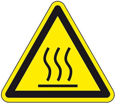 Waarschuwingssticker warm oppervlak - zelfklevende folie - 200 mm - geel zwart