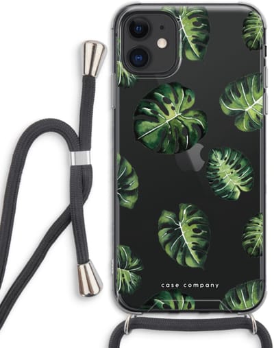 Case Company® - Hoesje met koord geschikt voor iPhone 11 hoesje met Koord - Tropische bladeren - Telefoonhoesje met Zwart Koord - Bescherming aan alle Kanten en Over de Schermrand