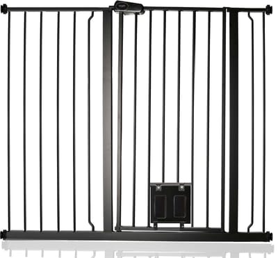 Bettacare Hoog Hek met Kattenluik, 113,8cm - 121,4cm, Zwart, 104cm Hoog