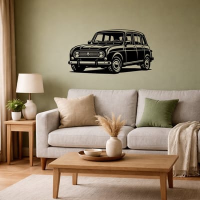 BR2Laser Renault 4L – Wanddecoratie – Lasergesneden Hout – Autokunst – 35 cm Breed