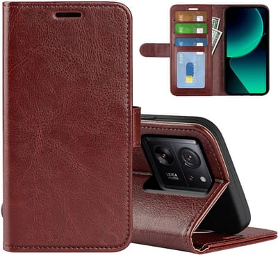 MobyDefend Hoesje - Geschikt voor Xiaomi 13T / 13T Pro - Wallet Book Case (Sluiting Achterkant) - Bruin