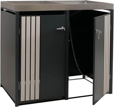 Afvalbakbekleding voor 2 bakken MCW-O67, afvalbakbox met plantenbak, metaal 125x132x84cm 55kg ~ antraciet houtlook licht