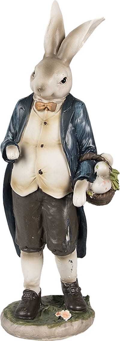 Clayre & Eef Beeld Konijn 25 cm Bruin Blauw Polyresin