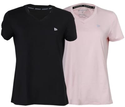 2-Pack Donnay - Sportshirt (Vera) - V-neck T-Shirt - Dames - Black/Pink (1071) - maat S