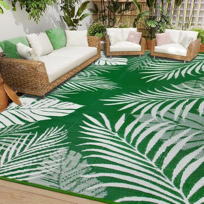 Tapijten voor tuin waterdicht 180 x 270 cm groen omkeerbaar plastic tuintapijt UV-bestendige buitenruimte vloermat voor buiten BBQ terras balkon veranda