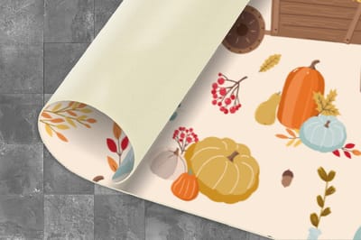 Keukenloper - Loper keuken - Pompoen - Paddelstoelen - Bloemen - Patronen - 120x60 cm - Keukenloper vinyl