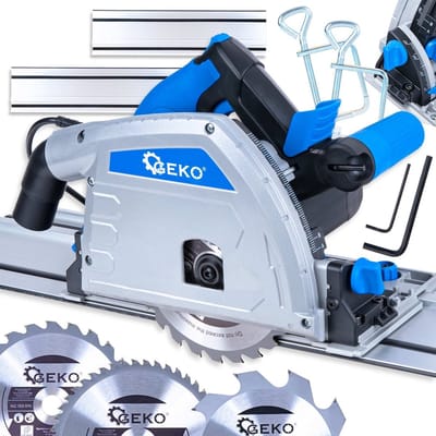 GEKO Invalcirkelzaag met geleiderail 1200 W, 165 mm, zaagdiepte 56 mm, 3 zaagbladen, tot 12 mm langs de wand, 2 m kabel