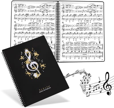 Dailygoods- Muziekmap A4 - 60 pagina's - Koormap zwart - Spiraalbinding - Waterdichte binnenzak - Transparant label - Notenmap
