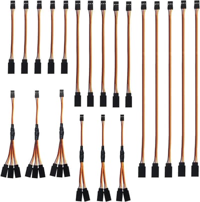 21-delige RC Servo Verlengkabel Set - 3-Pin Servo Y Kabels, JR Plug Extensies, 10cm, 15cm en 30cm voor Modelbouw en Radiografische Besturing