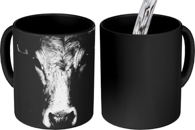 Magische Mok - Foto op Warmte Mokken - Koffiemok - Dieren - Koe - Zwart - Wit - Koeienkop - Magic Mok - Beker - 350 ML - Theemok