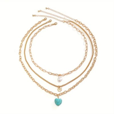 Livano Ketting - Dames - Staal - Nep zilver - Met Hanger - 3 Stuks - Nep Goud