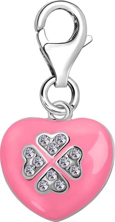 Quiges – 925 - Zilver – Charm - Bedel - Hanger - Roze Hart met Zirkonia - met – sterling - zilver - karabijnslot - geschikt - voor -Bedelarmband HC134