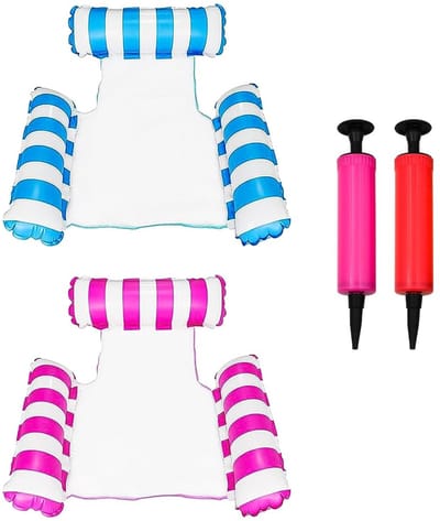 Dailygoods- Opblaasbare Hangmat 4in1 - Zwembadvlotter - Zadel/Loungestoel/Hangmat/Drifter - PVC - 120 x 70 cm - Blauw/Roze - Waterlounge
