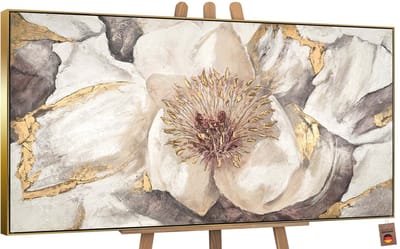 Canvas schilderij groot handgeschilderd kaasjeskruid bloemen botanisch – YS-Art Gallery – Frisse wanddecoratie voor woonkamer – Modern schilderij voor slaapkamer en hal