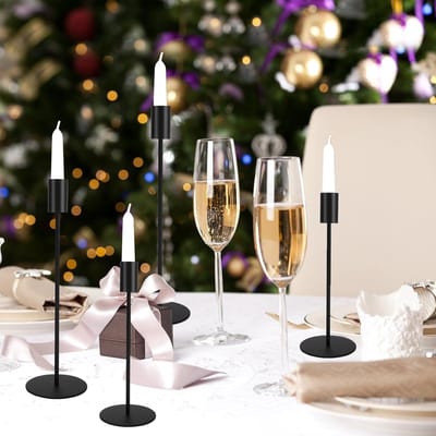 Famanu - Kaarsenhouders Set van 9 Zwarte Kandelaars in Verschillende Afmetingen,Decoratieve Kandelaar Houder,Bruiloft Kaars Stand,Kaarsenstandaar voor Woondecoratie,Bruiloft,Diner Bij Kaarslicht,Feest
