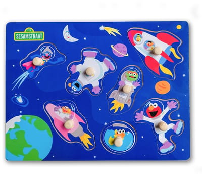 Sesamstraat - Houten Legpuzzel 7 Stukjes – Ruimte - Kinderpuzzel voor Peuters en Kleuters – Educatief Speelgoed – Vanaf 1 Jaar