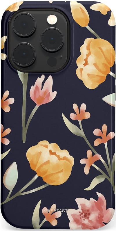 Casetastic Hoesje Geschikt voor Apple iPhone 14 Pro Magsafe - Stijlvolle Beschermende Duo-layer Case - Bloemen Nacht