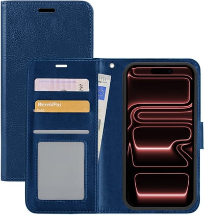 Hoesje - Met Pasjeshouder - Geschikt voor Apple iPhone 17 Pro Max - Luxe Bookcase Portemonee - Flip Case - Kunstleer Book Case - Flipcase - Book Cover - Walletcase - Portemonneehoes - Donkerblauw