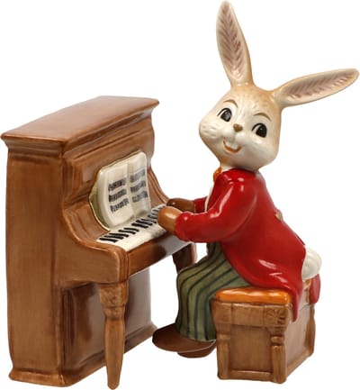 Goebel - Pasen | Decoratief beeld Haas Pianospeler | Aardewerk - 9cm - Paashaas